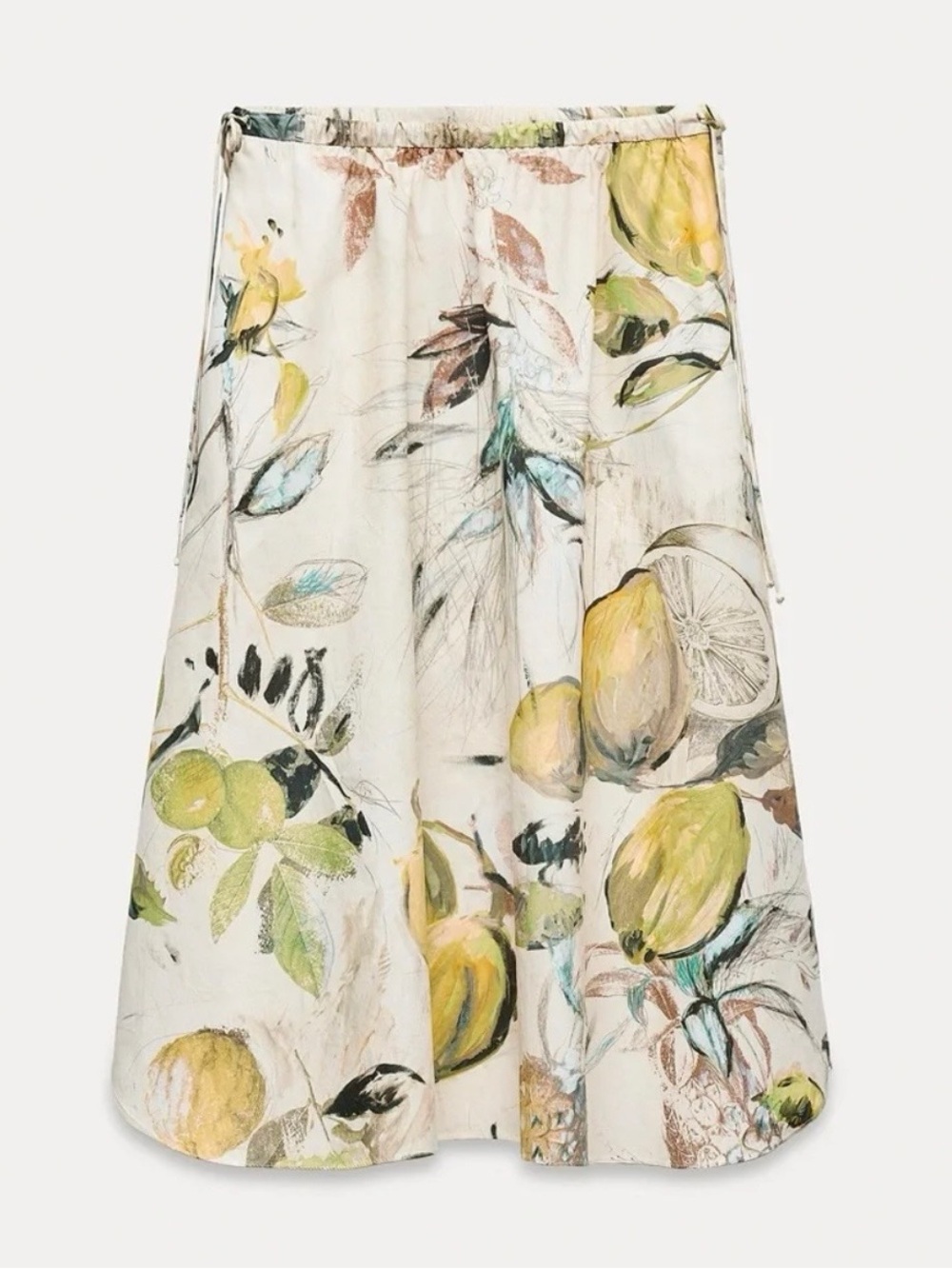 ZARA Lemon Printed Pleated High-Waist Summer Midi skirt, size M